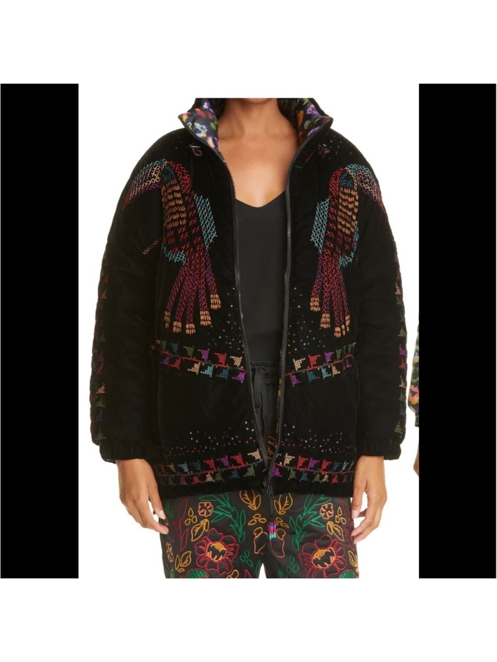 Farm Rio Reversible Embroidered Puffer Jacket - Picture 3 of 10